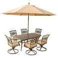 thumbnail image 1 of Hanover Traditions 7-Piece Rust-Free Aluminum Outdoor Patio Dining Set with Tan Cushions, 6 Swivel Rockers and Aluminum Rectangular Dining Table with Umbrella, TRADITIONS7PCSW6-SU, 1 of 11
