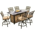 thumbnail image 1 of Hanover Traditions 7-Piece Rust-Free Aluminum with Tan Cushions, 6 Counter-Height Swivel Chairs and Aluminum Slat Rectangular Fire Pit Table, TRAD7PCFPBR, 1 of 13