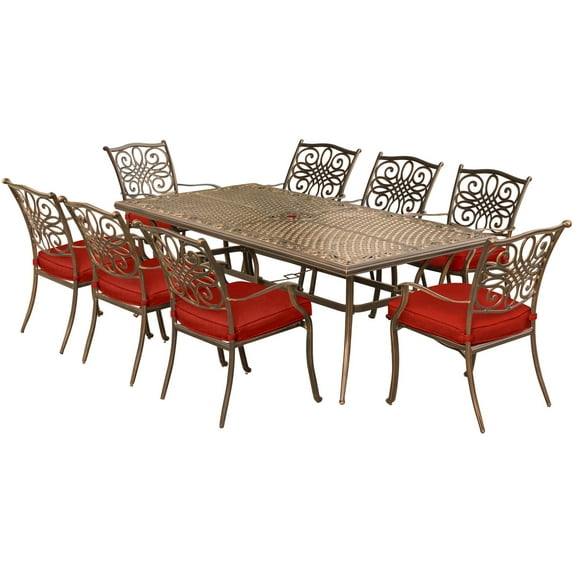 Hanover Traditions 9-Piece Aluminum Outdoor Dining Set, Autumn Berry