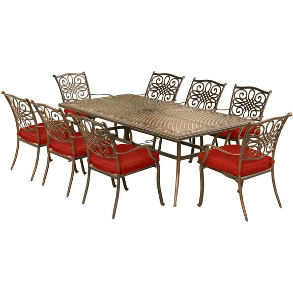 Hanover Traditions 9-Piece Aluminum Outdoor Dining Set, Autumn Berry