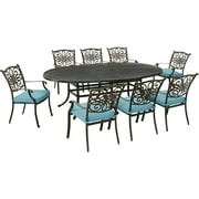 Hanover Traditions 9-Piece Aluminum Outdoor Dining Set, Blue