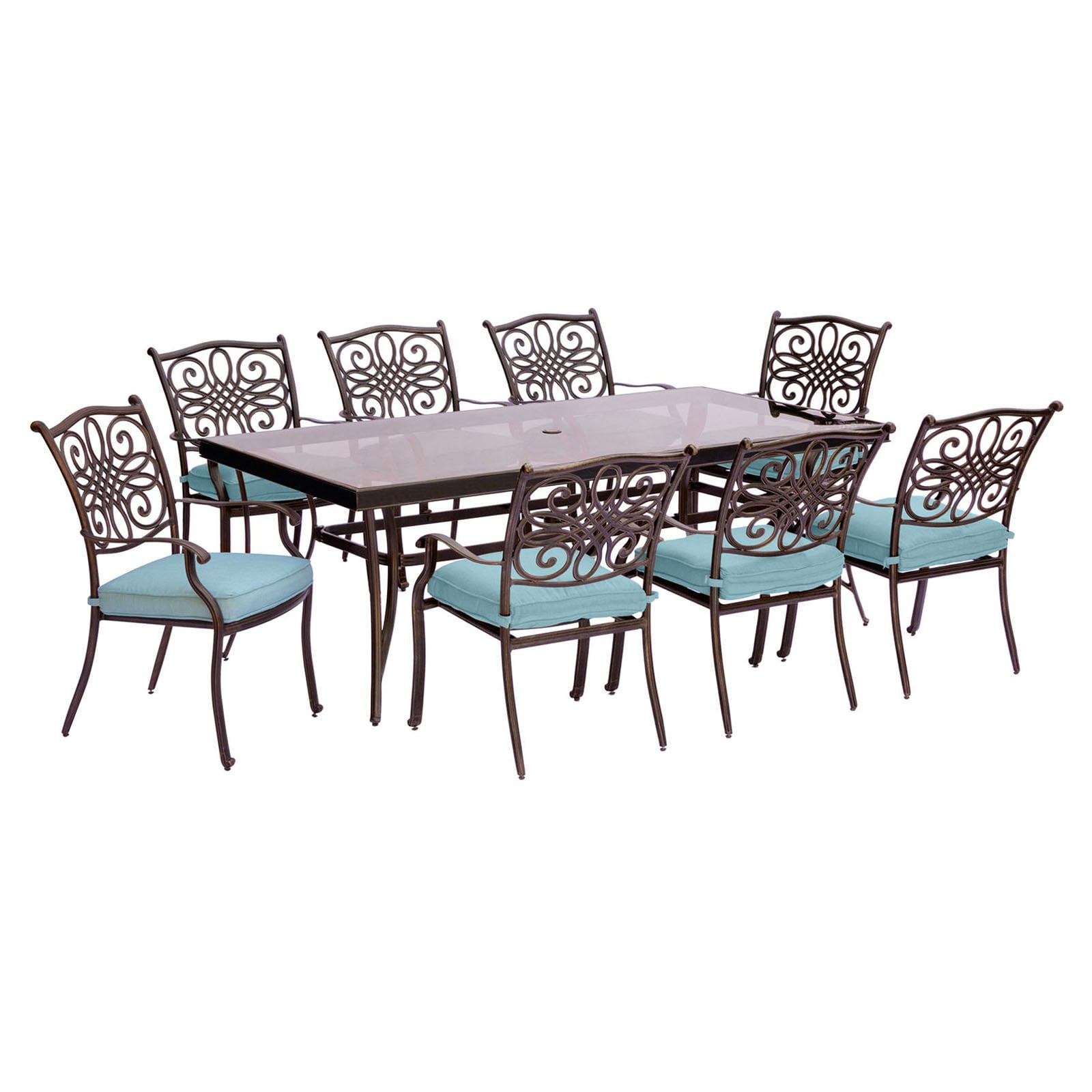 Hanover Traditions 9-Piece Aluminum Outdoor Dining Set, Blue
