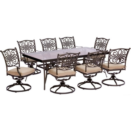 Hanover Traditions 9-Piece Aluminum Outdoor Dining Set, Natural Oat