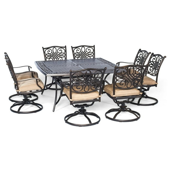 Hanover Traditions 9-Piece Aluminum Outdoor Dining Set, Natural Oat