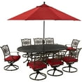 thumbnail image 1 of Hanover Traditions 9-Piece Aluminum Outdoor Dining Set with Umbrella, Red, 1 of 9