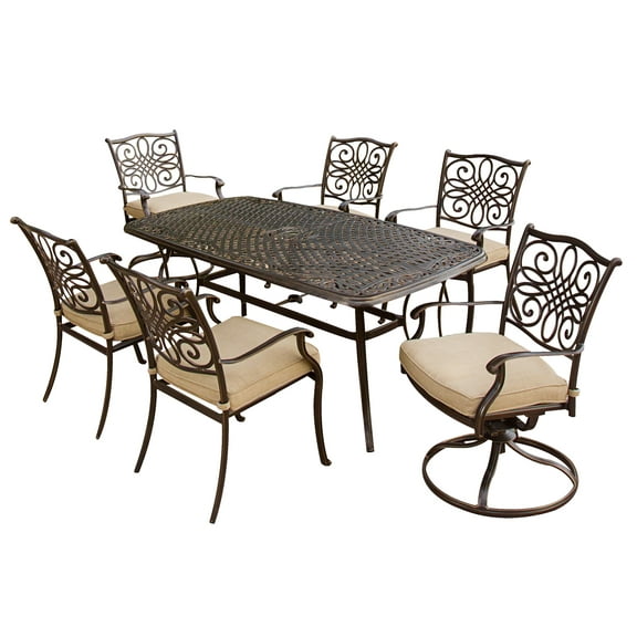 Hanover Traditions Cast Aluminum 7-Piece Outdoor Dining Set, TRADITIONS7PCSW
