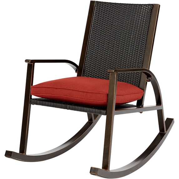 Hanover Traditions Rocking Chair, Aluminum Frame Wicker Back, Comfortable Plush Cushion, Rust-Resistant - TRADWBRKR-RED