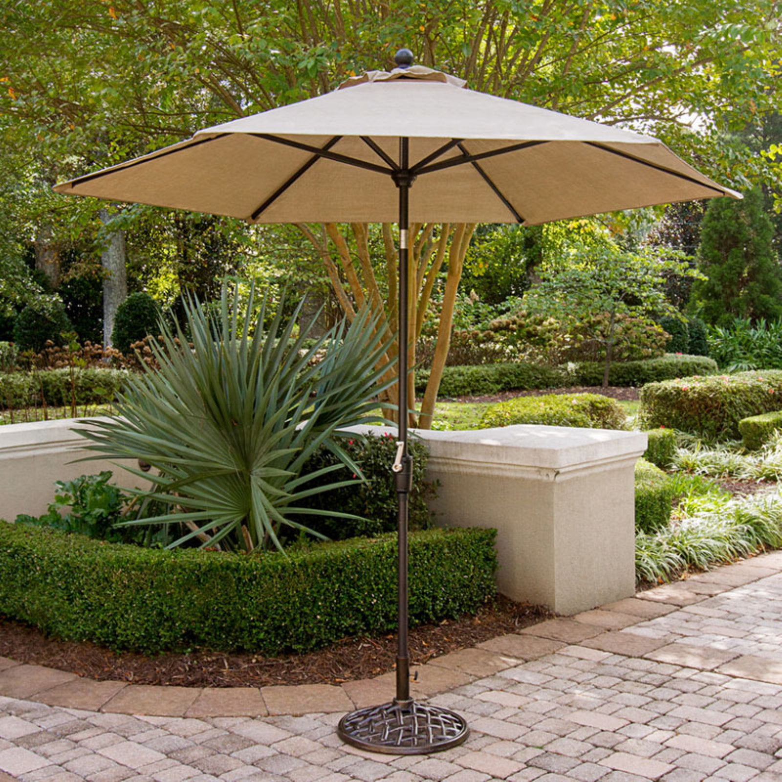 Hanover Tan 9 Ft. Aluminum Patio Umbrella with Easy-Crank Lever