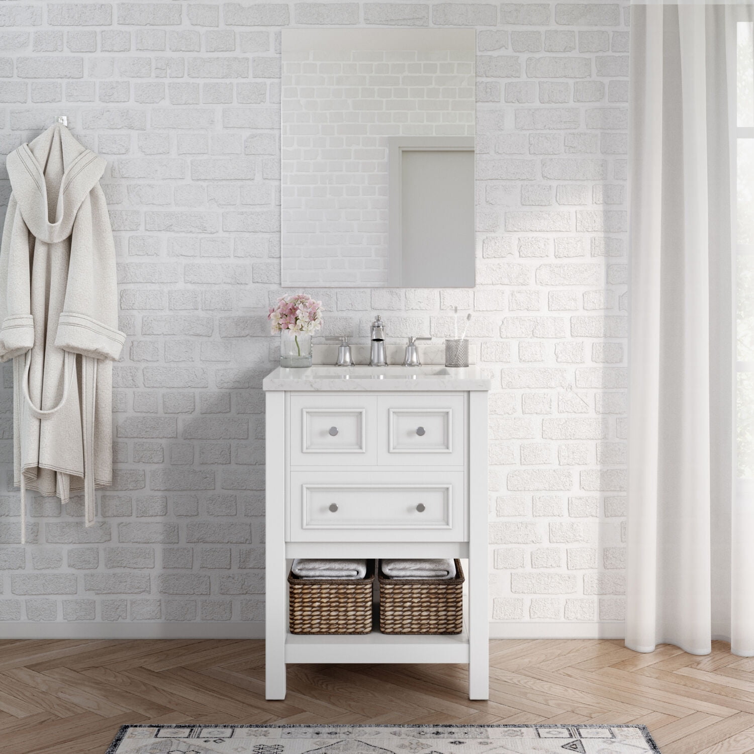 Hanover Tremont 24'' White Vanity Cabinet with Marble Countertop