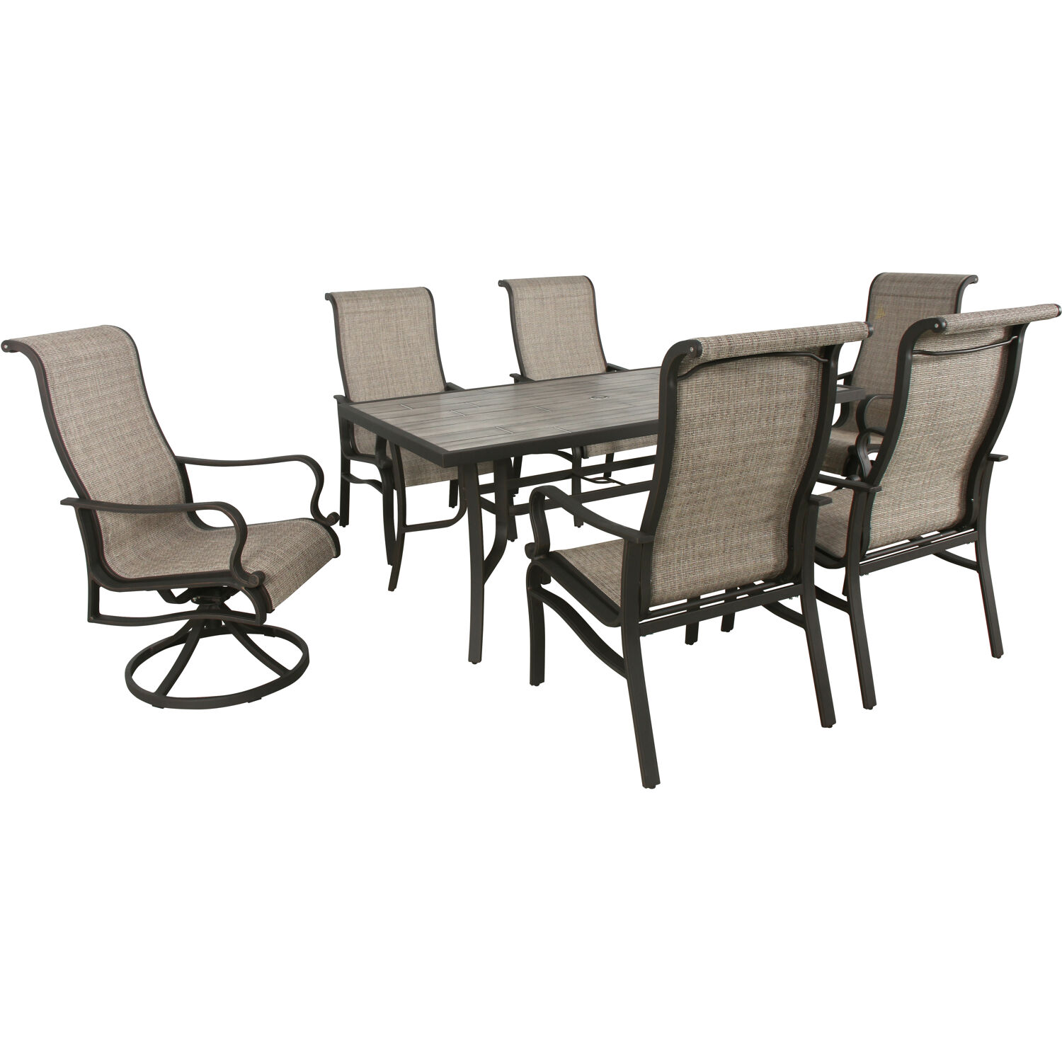 Hanover Venice 7-Piece Dining Set with 2 Sling Swivel Rocker Chairs, 4 Sling Stationary Chairs and 66 in. x 40 in. Slat Top Table - image 1 of 12