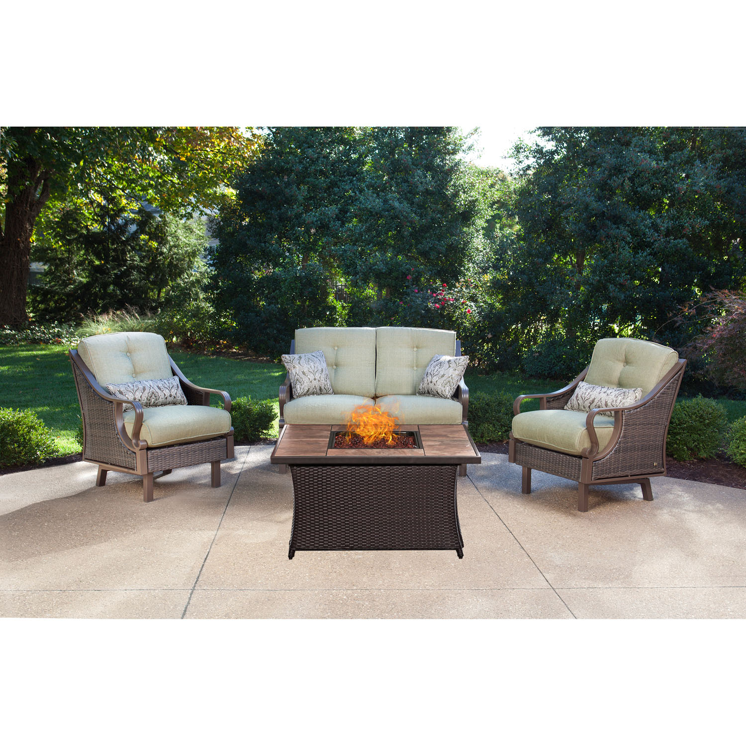 Hanover Ventura 4 Pcs Wicker and Steel Propane Fire Pit Chat Set, Vintage Meadow - image 1 of 11