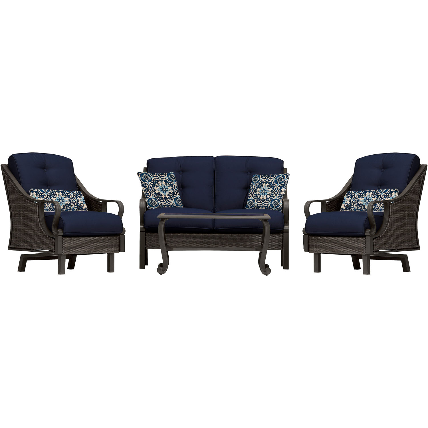 Hanover Ventura 4-Piece Steel Outdoor Patio Deep Seating Set Navy Blue Cushions, 4 Pillows and Rectangular Coffee Table, VENTURA4PC-NVY - image 1 of 12