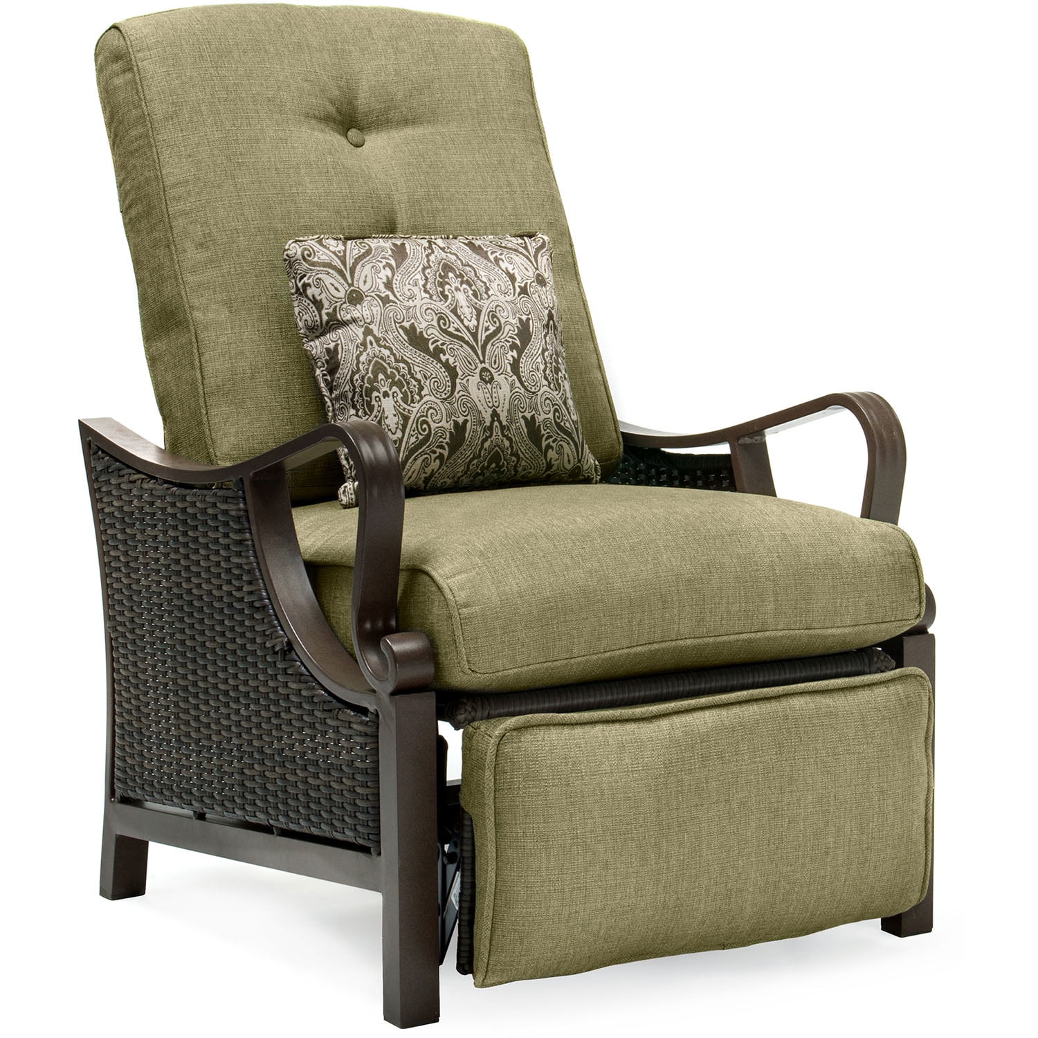 Ventura Green Cushioned Steel and Wicker Reclining Lounge Chair