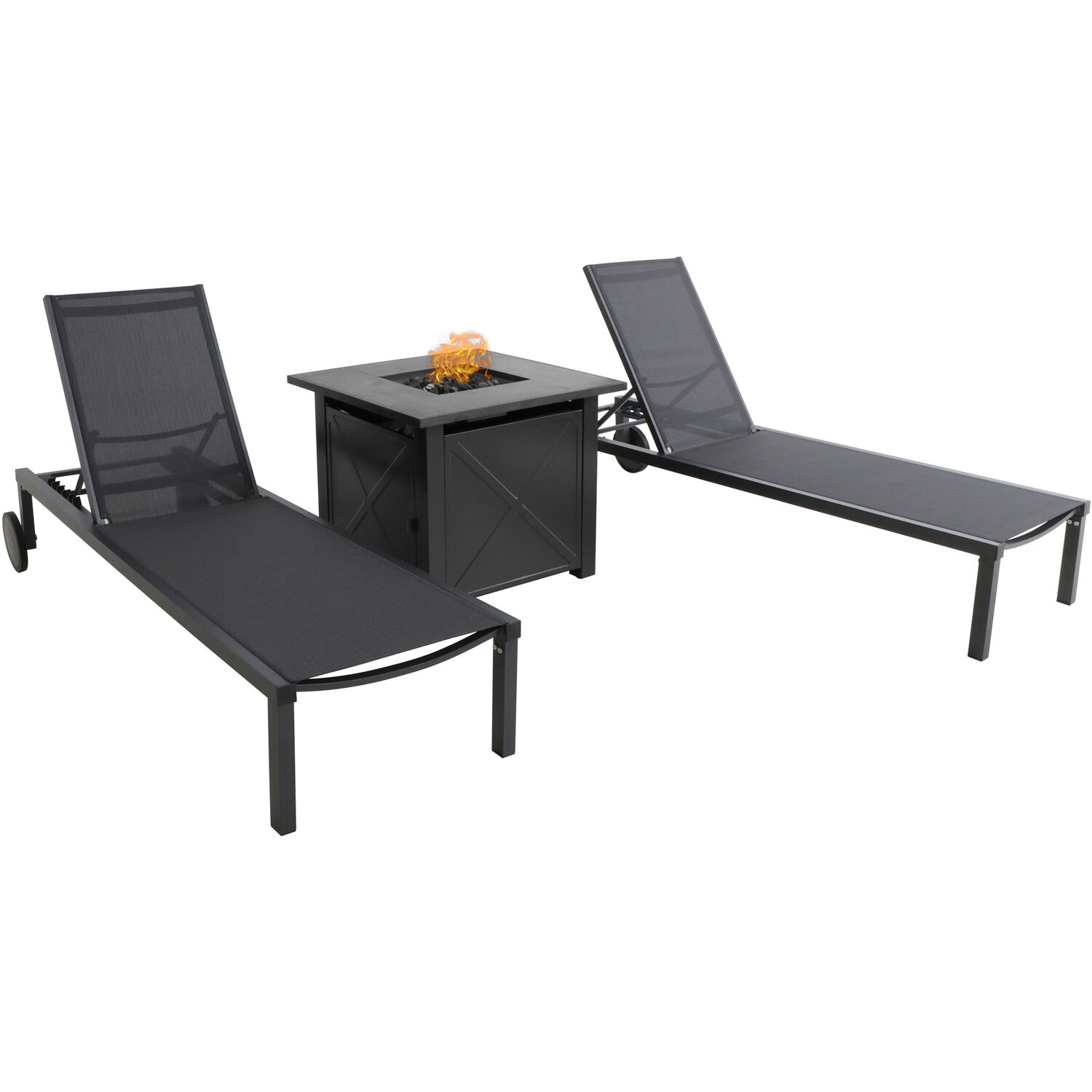 Hanover Windham 3 Pcs PVC Sling Chaise Lounge Propane Fire Pit Set, Gray - image 1 of 20