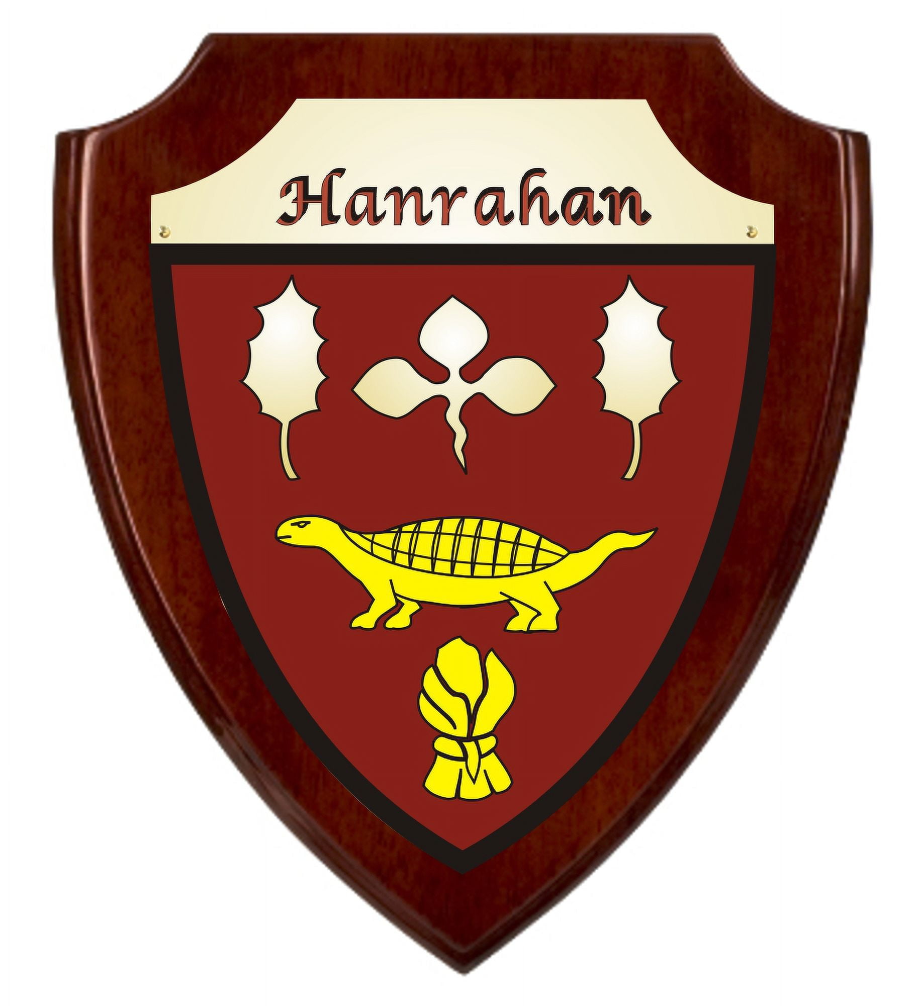 Hanrahan Irish Coat of Arms Shield Plaque - Rosewood Finish