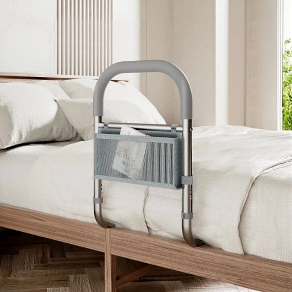 HanrayCare Aluminum Bed Rails for Elderly Safe,Non-Slip&Height Adjustable&Storage Pocket,up to 300lb