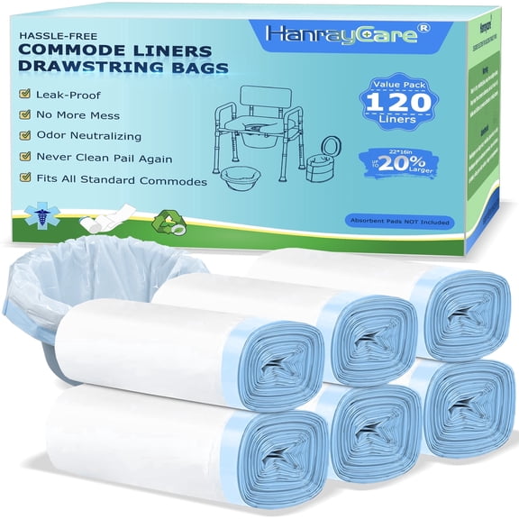 HanrayCare Commode Liners, Leak-Proof Disposable Bags for Commode Chairs and Bedside Toilets, 120 Count