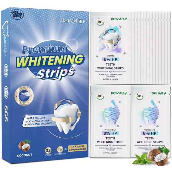 HanrayCare Professional Enamel-Safe Teeth Whitening Strips, Dentist-Formula for Deep Stain Removal, Super Sticky & Non-Slip | 16-Day Complete Kit