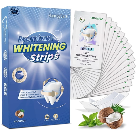 HanrayCare Enamel-Safe Teeth Whitening Strips for Deep Stain Removal, Professional Dentist-Approved with Hydrogen Peroxide, Super Sticky & Non-Slip