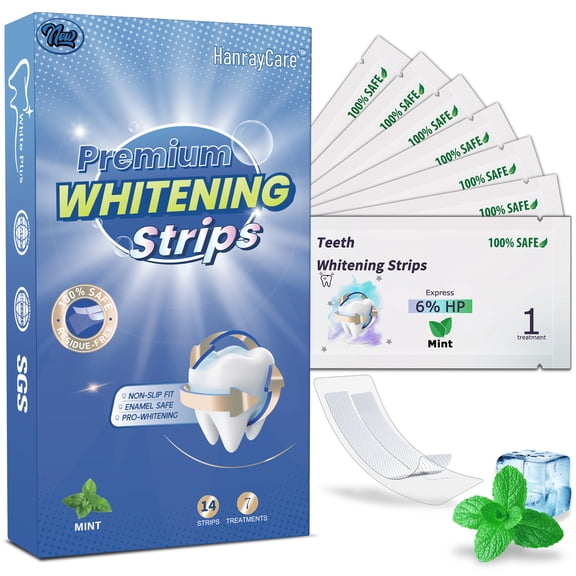 HanrayCare Mint Teeth Whitening Strips, 7 Treatments – Fresh Mint Flavor, Safe and Effective Teeth Whitening