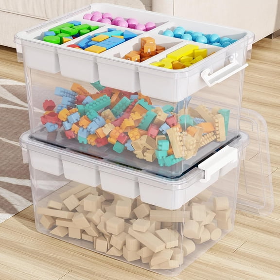 Hanrise 80Qt Large Stackable Storage Bins with Lids & Trays, Clear Plastic Latching Boxes Organizers with Dividers Portable 20Gal Containers for Arts & Crafts, Home and Car Trunk Organization, 2Pack