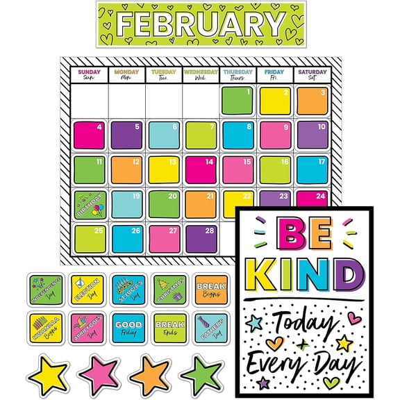 Hanrise Carson Dellosa Kind Vibes 129 pc Set Wall Calendar, Monthly Headers, Birthdays, Holidays, Number Cover Ups, Motivational Poster, Star Cutouts, and More for Bulletin Board and Classroom Decor