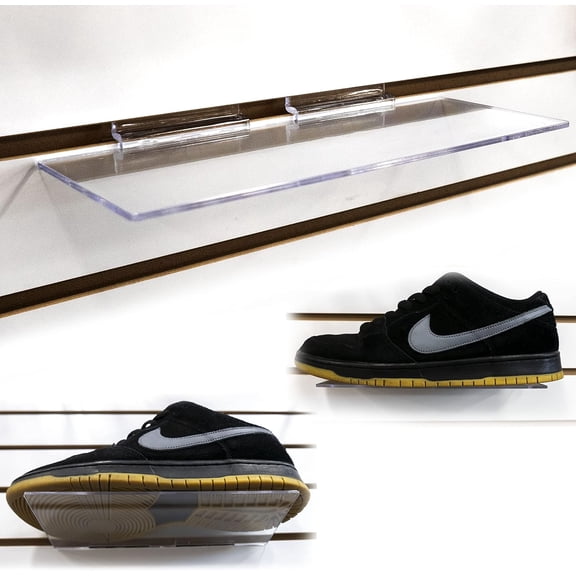 Hanrise Clear Acrylic Slatwall Shoe Shelf, 4" D x 10" L Flat Acrylic Shoe Display Shelf, 2 Pack