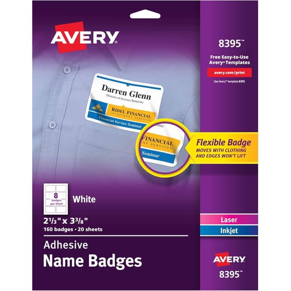 Hanrise Flexible Printable Name Tags, 2-1/3" x 3-3/8", Matte White, 160 Removable Name Badges (8395)