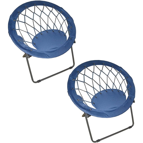 Hanrise Foldable Portable Bungee Steel Framed Dish Folding Chair, Perfect for Dorm Rooms, Bed Rooms, Accent Chair, Camping, Gaming, Reading, and Studying, Blue (Pack of 2)