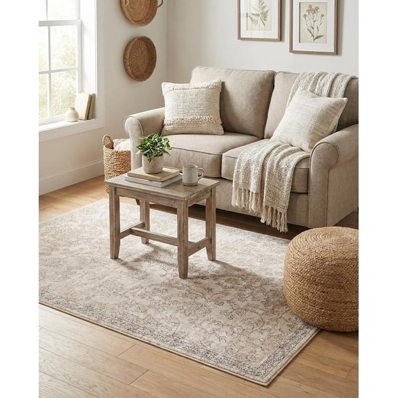 Hanrise Oregon Collection Rug  4' x 6' Ivory Low-Pile Rug Perfect for Living Rooms, Large Dining Rooms, Open Floorplans
