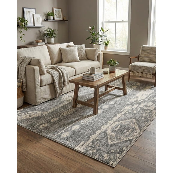 Hanrise Oregon Collection Rug  5' x 8' Gray Low-Pile Rug Perfect for Living Rooms, Large Dining Rooms, Open Floorplans