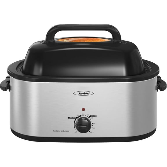 Hanrise Roaster Oven,22Qt Electric Roaster Oven with Self-Basting Lid,Turkey Roaster with Unique Defrost/Warm Function,Large Roaster with Removable Pan & Rack,Stainless Steel,Silver