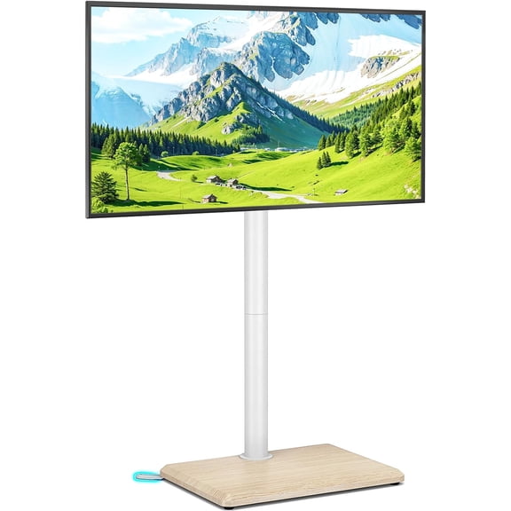 Hanrise Swivel Floor TV Stand with Mount for 32-65 inch TVs up to 88 lbs, Height Adjustable Tall TV Stand with Wood Base, Saving Space Design for Bedroom, Living Room and Corner, Oak