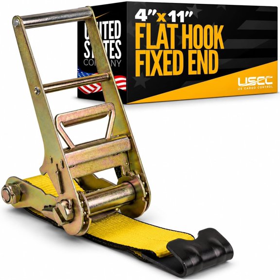 Hanrise US Cargo Control 4 Inch x 11 Inch Replacement Fixed End, 5,400 LBS Working Load Limit, 4 Inch Ratchet Strap Fixed End with Zinc-Coated Ratchet and Black Flat Hook for Flatbed Trailers
