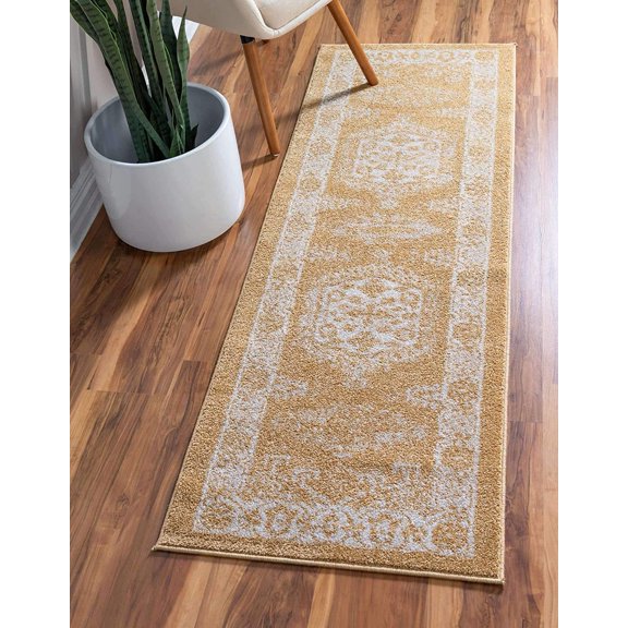 Hanrise Utopia Collection Area Rug - Larissa (2' 7" x 10' Runner, Gold/ Ivory)
