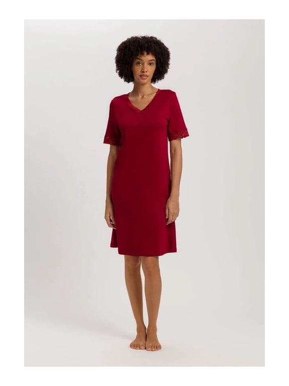 Moments Adult Women's Mercerized Cotton Short Sleeve Nightgown, Red Dahlia