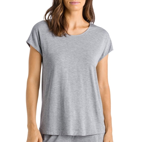 Hanro Women's Natural Elegance Short Sleeve Sleep Tee, Grey Melange, Medium