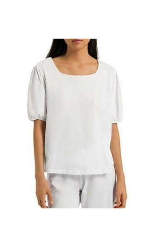 the Natural Puff Sleeve Shirt Square Neck Top in Organic Cotton M