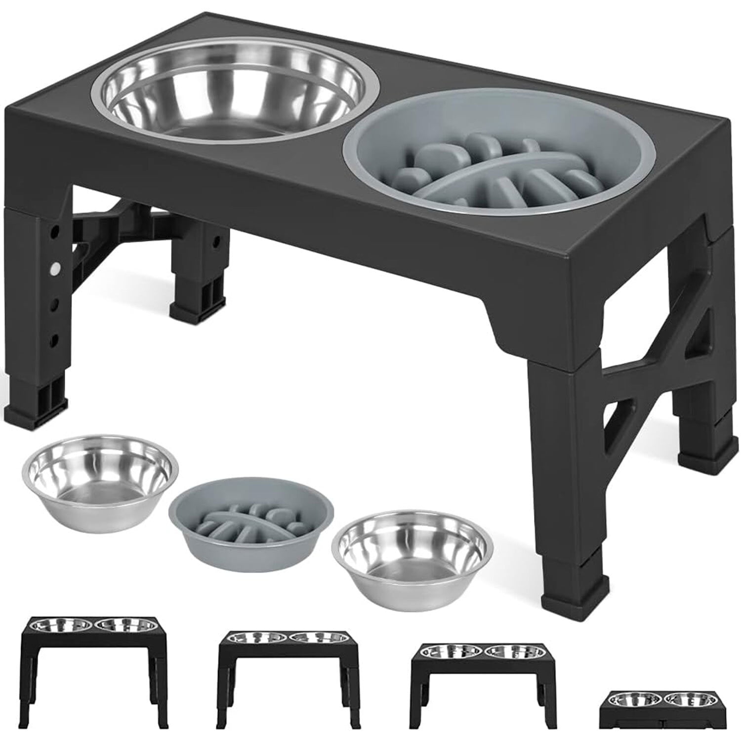 Elevated Dog Bowls, Metal Raised Dog Bowl Stand with Slow Feeder 2