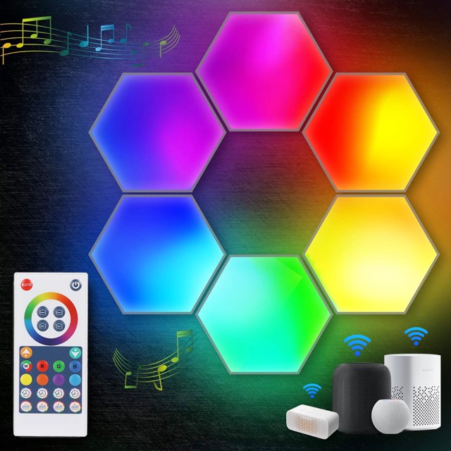 Hanru Hexagon Wall Lights, Smart Home LED Lights Work with Google Home, Voice, App & Remote