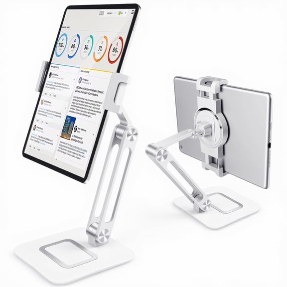 Hanru Height Adjustable Tablet Stand for Desk, 360 Rotating Aluminum Holder, Foldable & Stable Stand for Office, Compatible with 4-12.9 inch Tablets