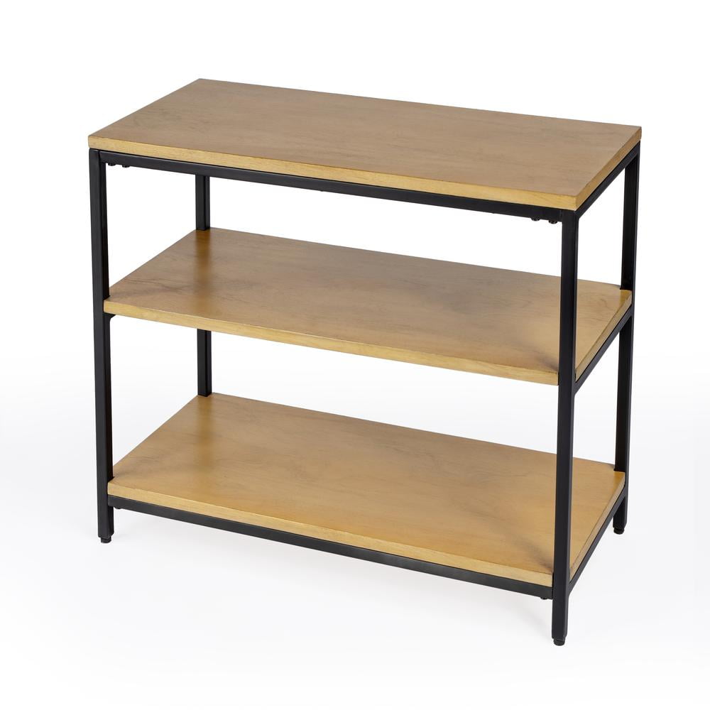 Natural Brown Wood and Iron 3-Shelf Etagere Bookcase