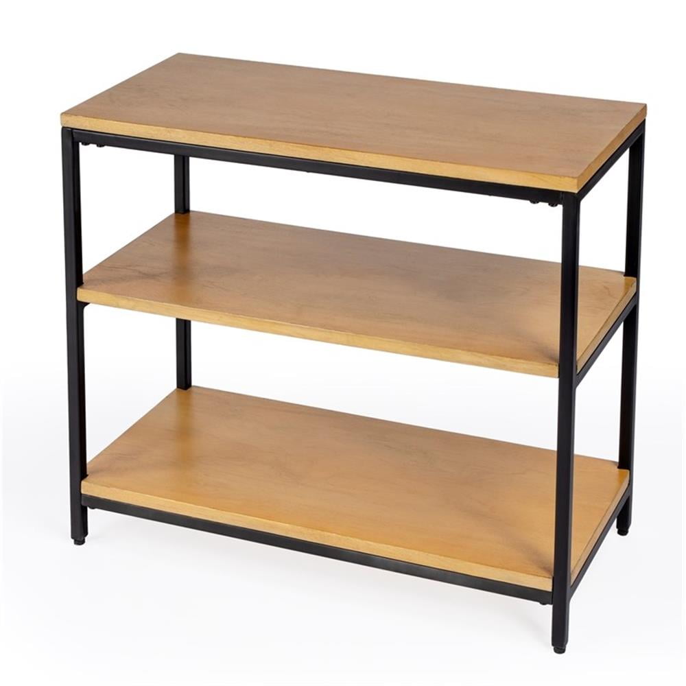 Natural Brown Wood and Iron 3-Shelf Etagere Bookcase