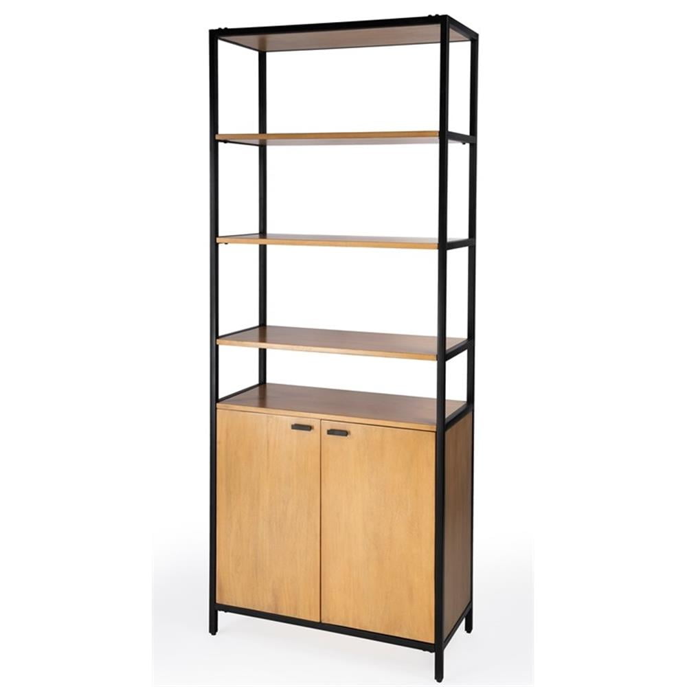 Hans 35.25" Black and Wood Adjustable Etagere Bookcase