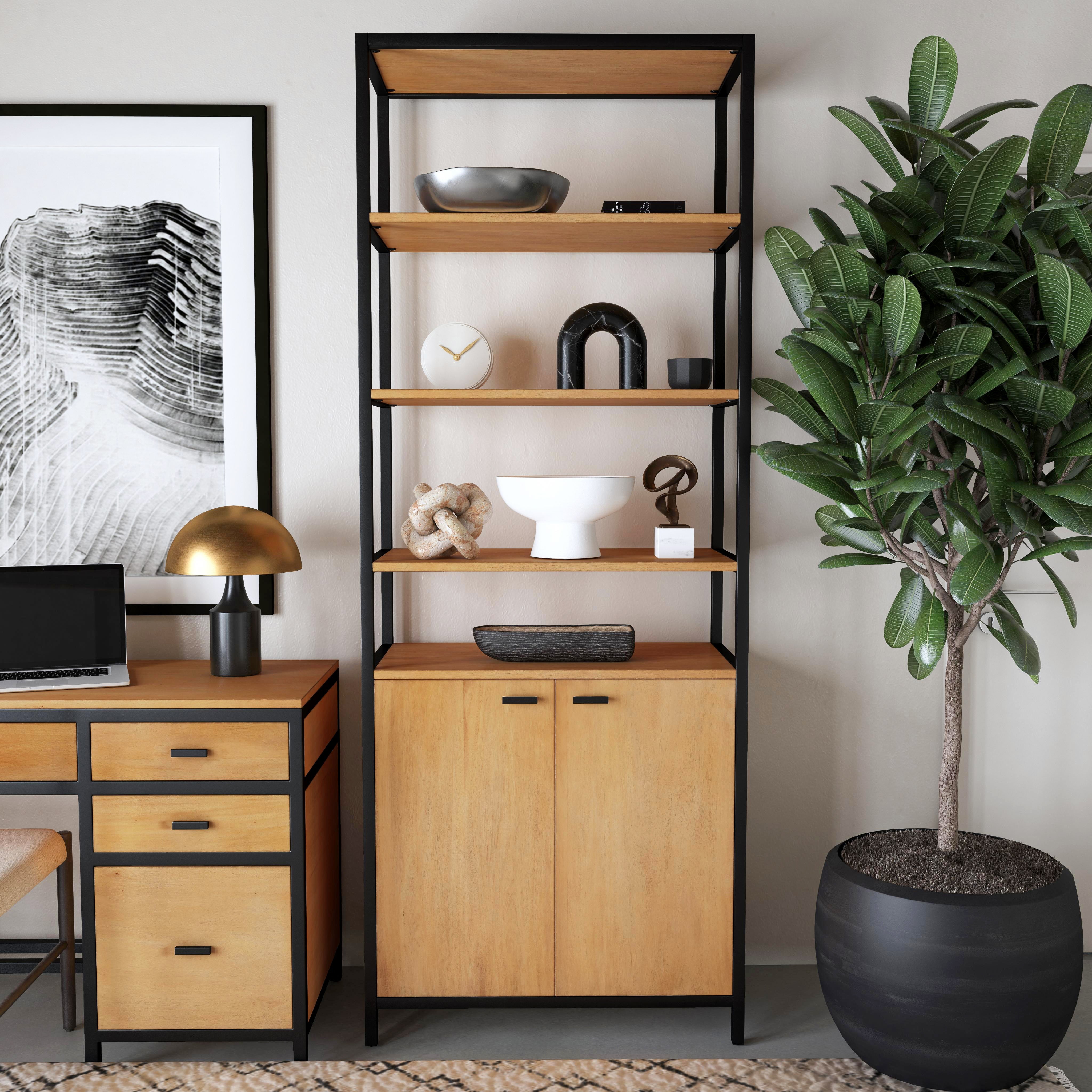 Hans 35.25" Black and Wood Adjustable Etagere Bookcase