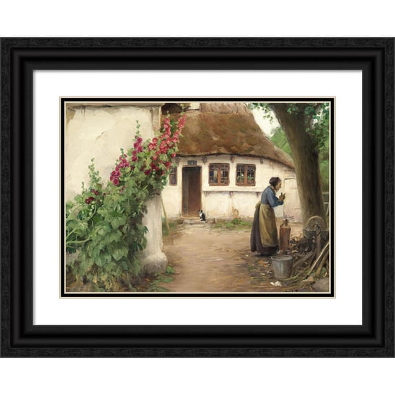 Hans Andersen Brendekilde 18x14 Black Ornate Wood Framed Double Matted Museum Art Print Titled - A Wife at a Peasant House with Red Stokroser