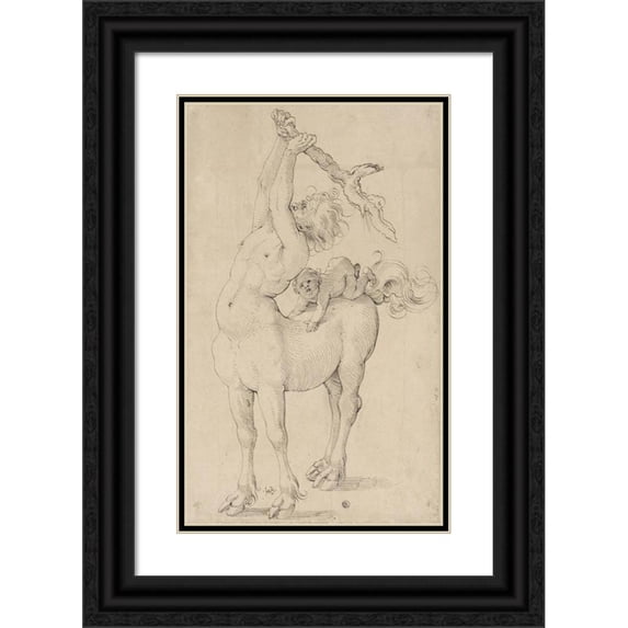 Hans Baldung 11x14 Black Ornate Wood Framed Double Matted Museum Art Print Titled: Kentaur and Putto (1513-15)