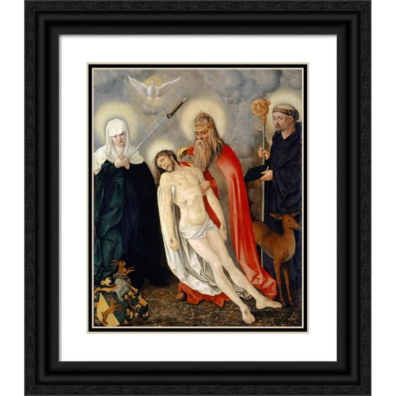 Hans Baldung 12x14 Black Ornate Wood Framed Double Matted Museum Art Print Titled: The Holy Trinity Between the Lady of Sorrows and Saint Giles (1513-16)