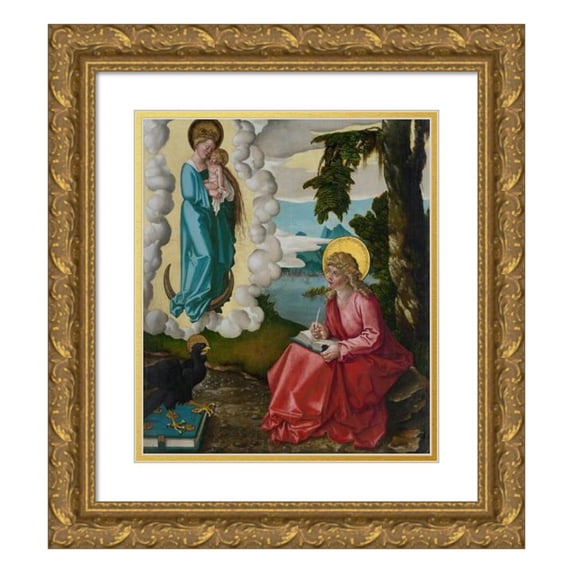 Hans Baldung 15x17 Gold Ornate Wood Frame and Double Matted Museum Art Print Titled - Saint John on Patmos (ca 1511)