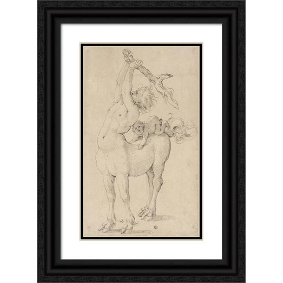 Hans Baldung 16x24 Black Ornate Framed Double Matted Museum Art Print Titled: Kentaur and Putto (1513-15)